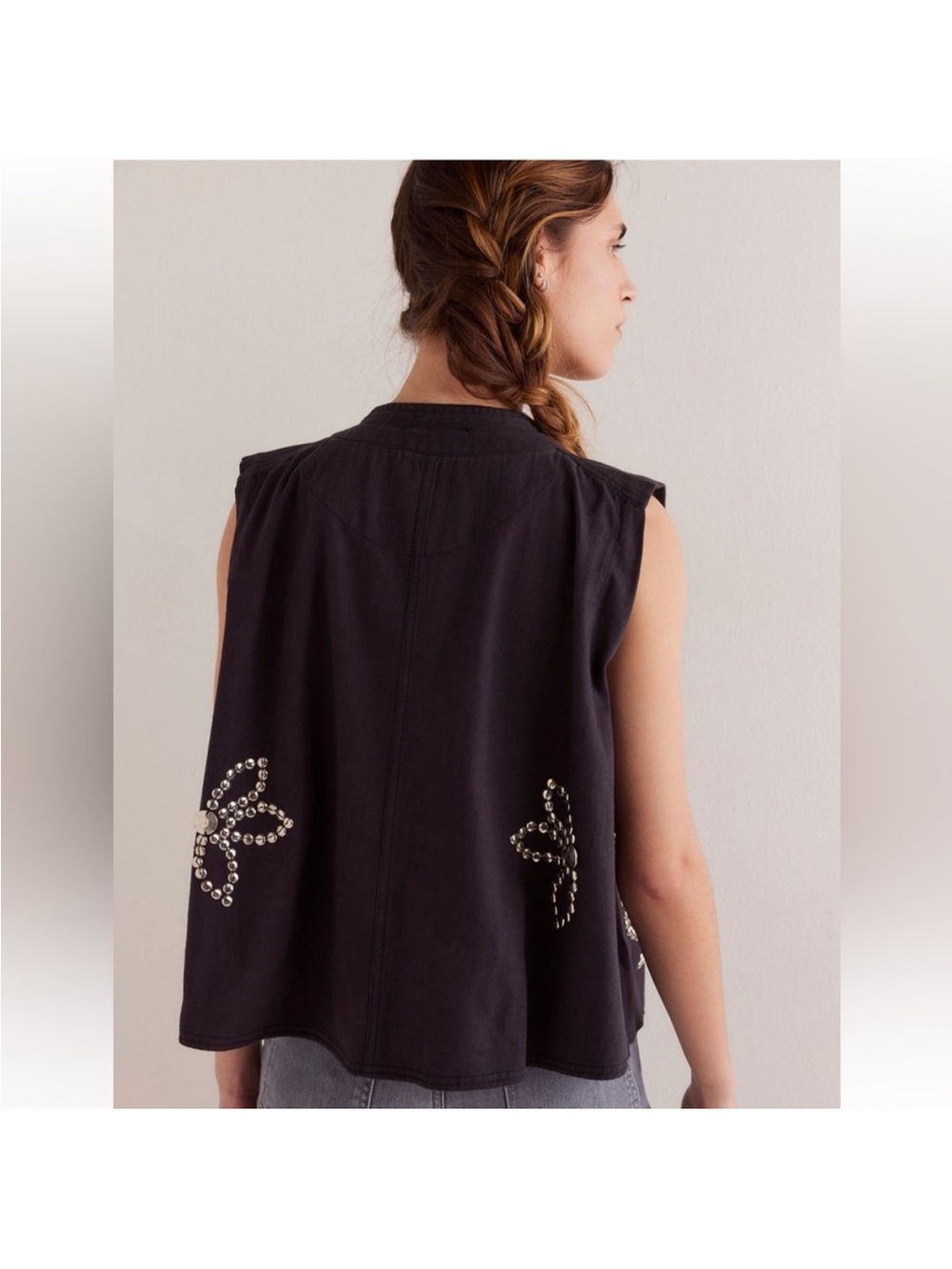 Free People Black Pearl Embellished Blouse - Picture 13 of 13